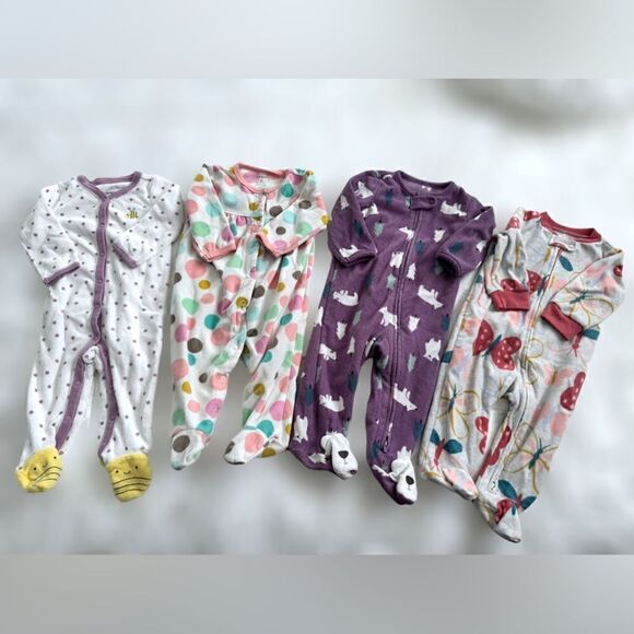 6 months Baby Girl Fleece Footie Pajama Romper Jumpsuit Jump Suit Clothes Lot - Picture 1 of 10